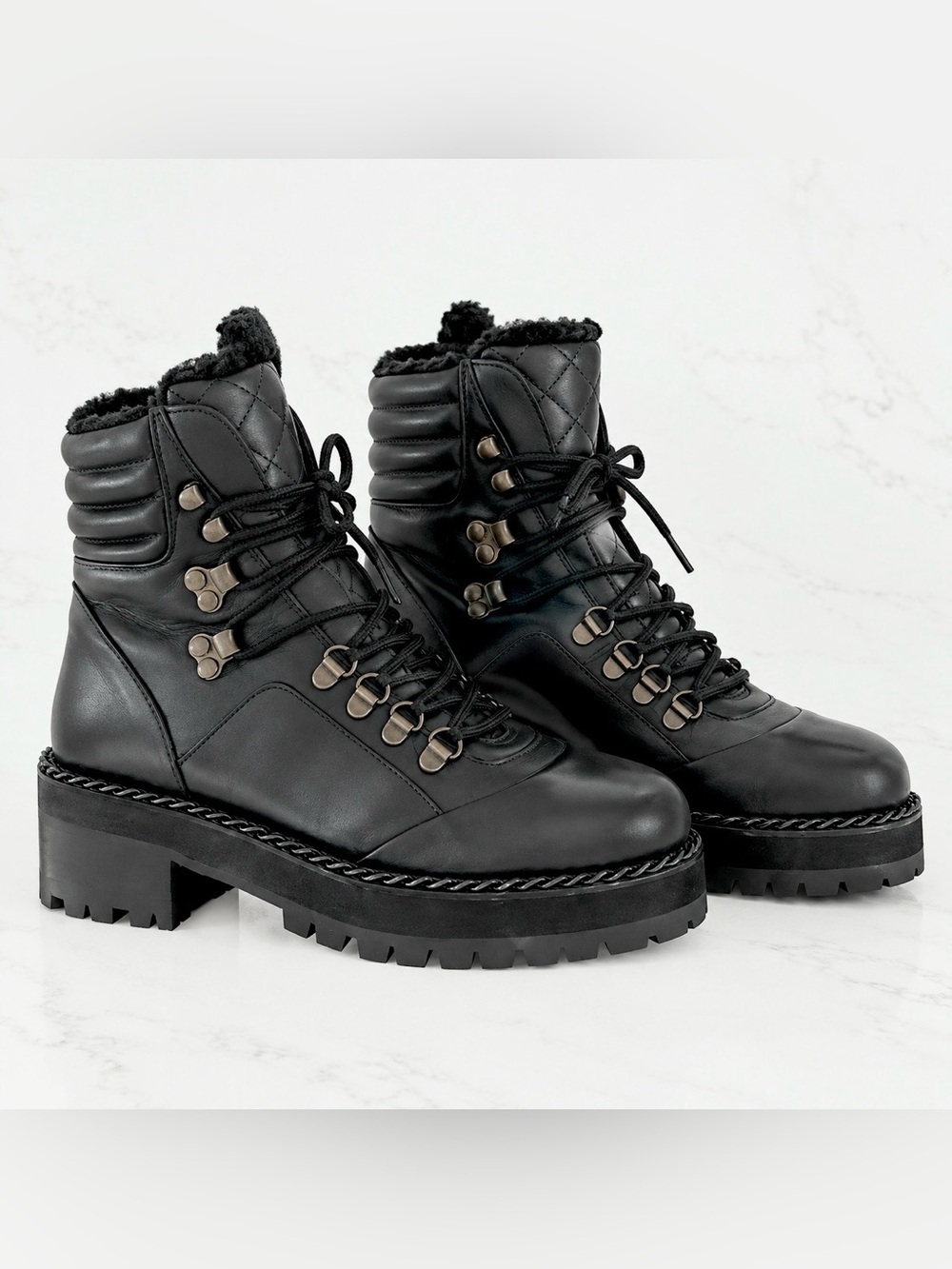 The Kooples Combat Boot NWT Leather Hiker Lug Sole Black Moto Women's US 6